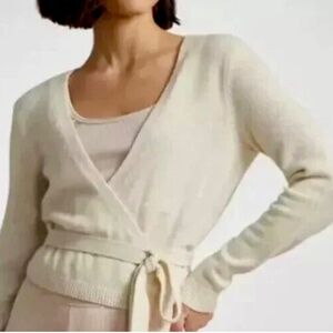 Polo Ralph Lauren Cardigan Sweater Womens XL Cream Wrap Tie Waist 100% Cashmere